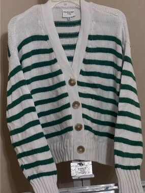 Willow & Wind Green Stripe V-Neck Button Cardigan